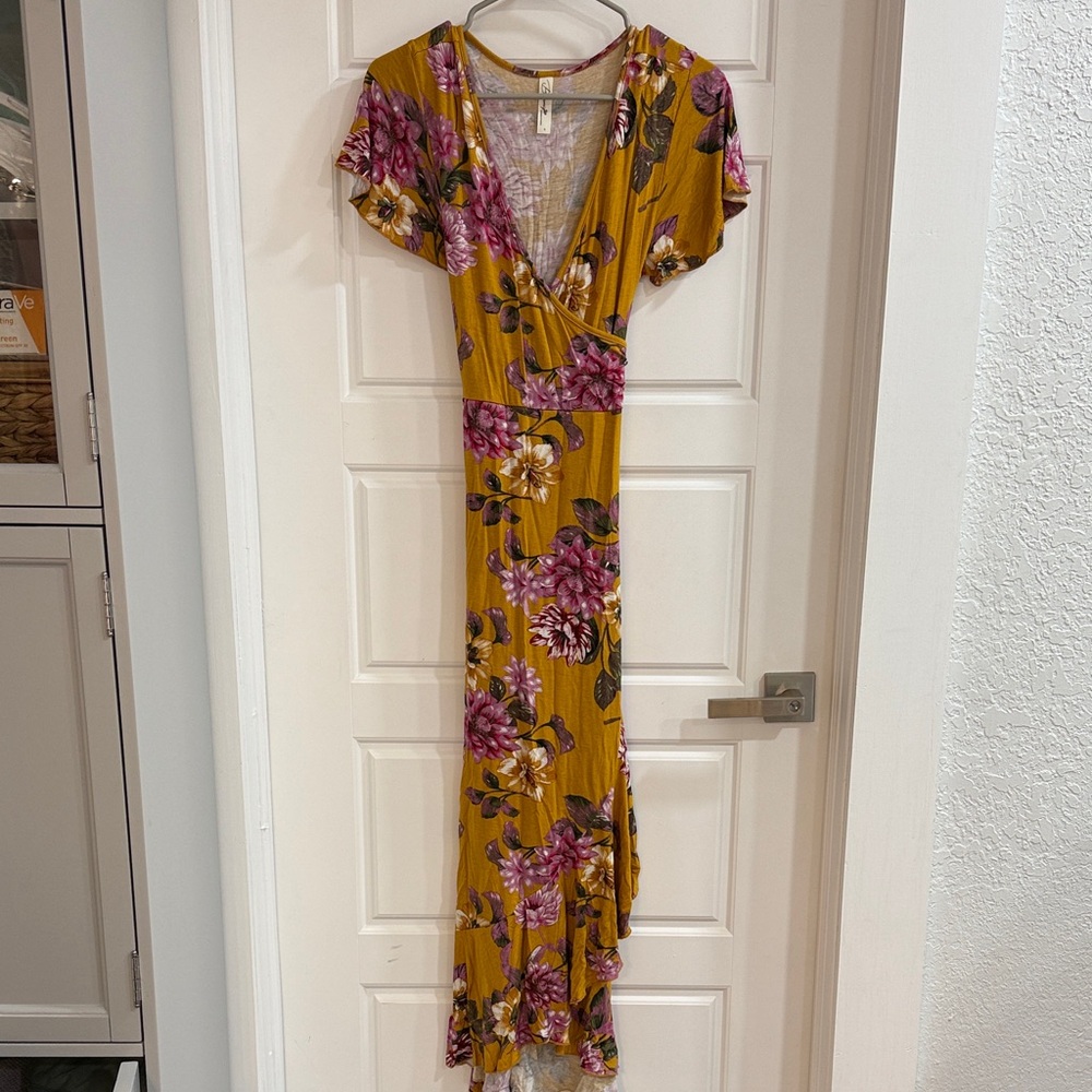 Floral Yellow Wrap Dress